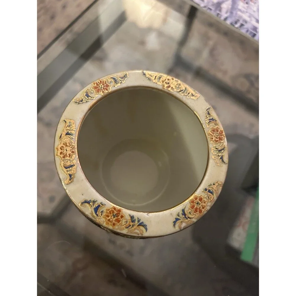 Vintage Satsuma Made in China Hand Painted Porcelain Pot 3” x 4” Gold Gilt